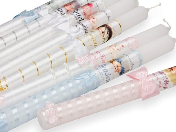 Świeca na Chrzest ze zdjęciem dziecka – Pamiątka Chrztu Świętego