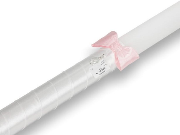 zdobienie rózowe - Świeca na Chrzest ze srebrnym medalikiem – seria PREMIUM | Linia SACRA Medallion®