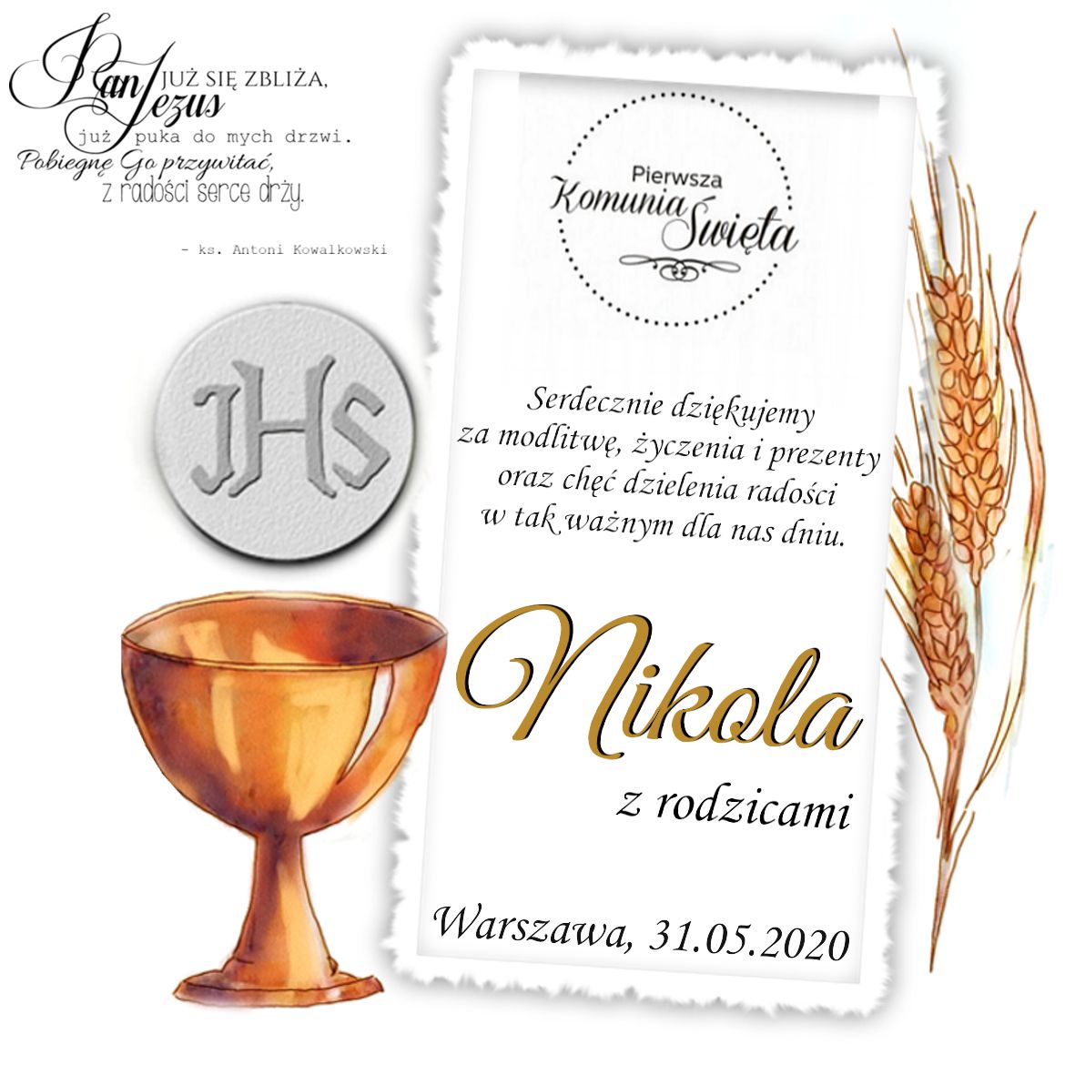 Podziękowania komunijne – pudełeczko Hostia