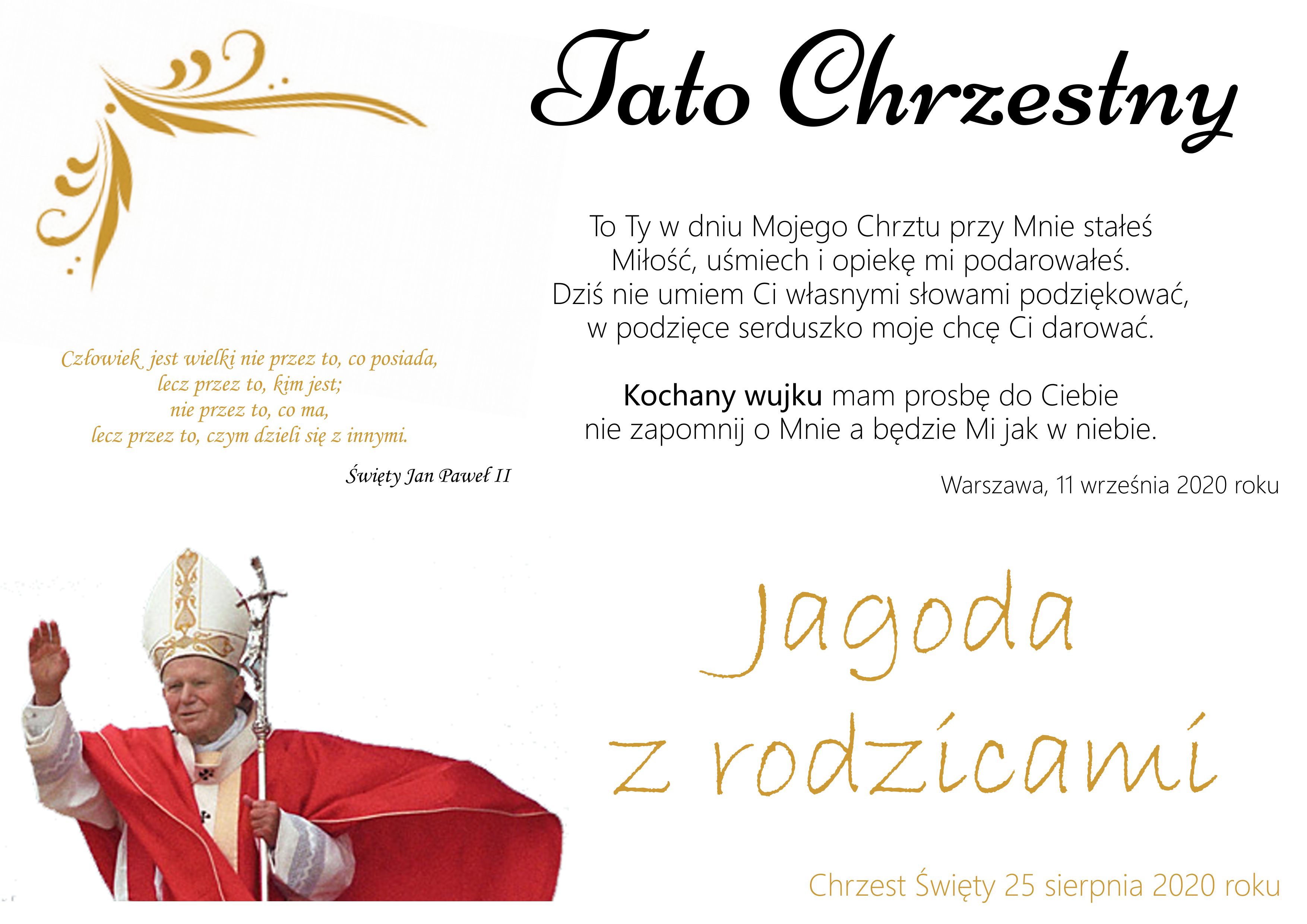 podziękowania dla taty chrzestnego