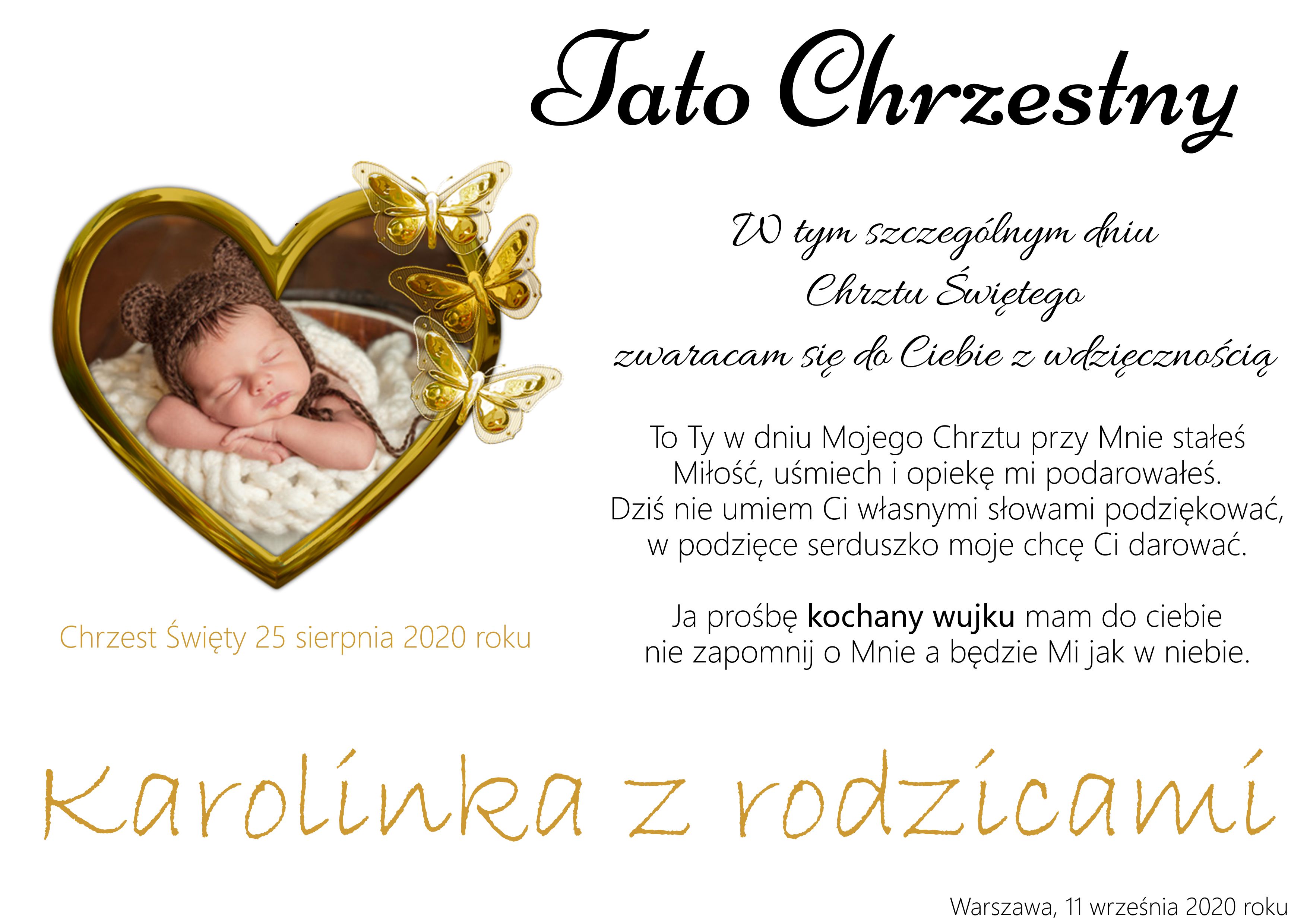 podziękowania dla taty chrzestnego
