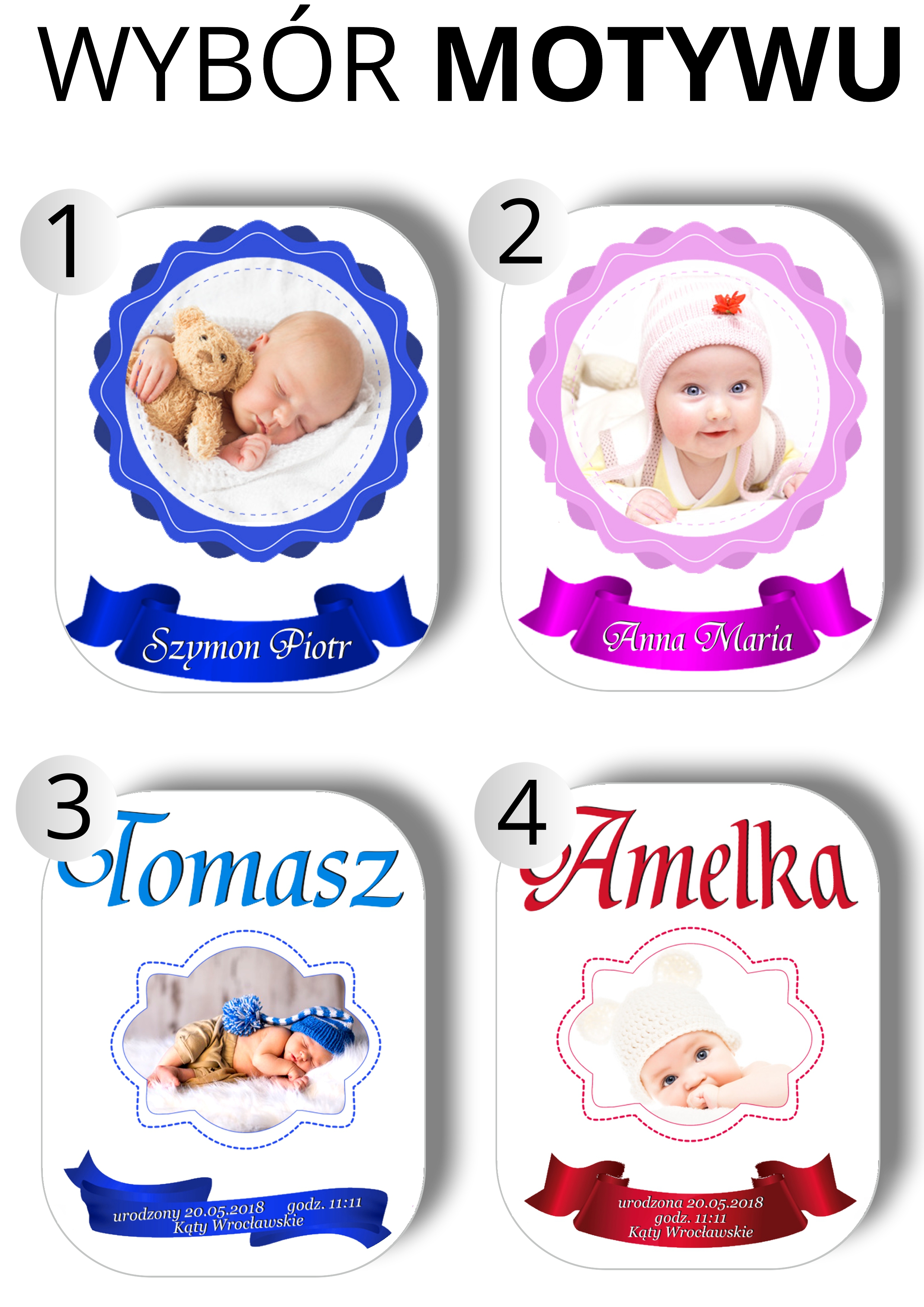 Poduszka imienna ze zdjęciem – projekt różowy i niebieski