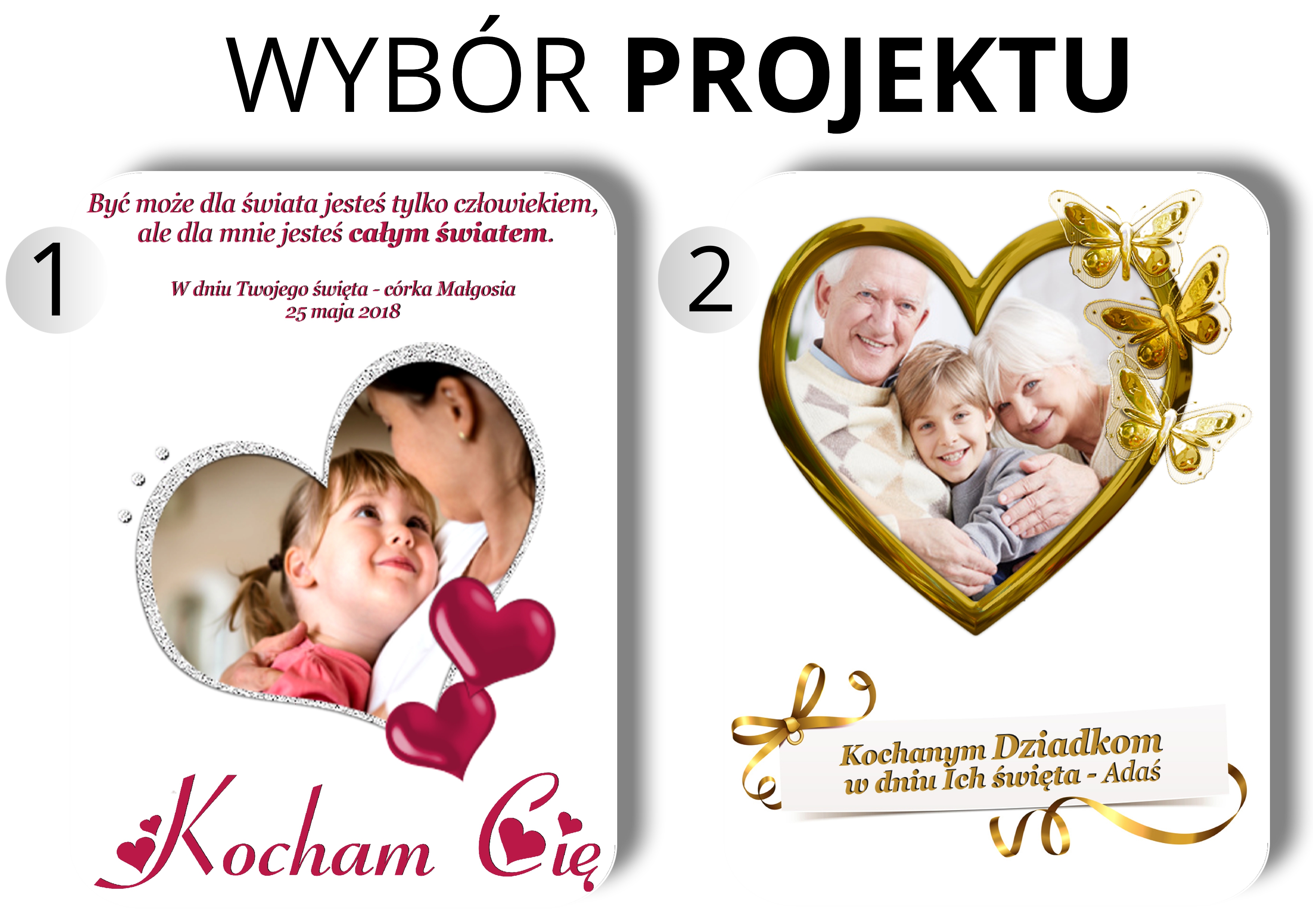 Dwa projekty poduszki 40x40 – wersja ze zdjęciem i wersja z dedykacją