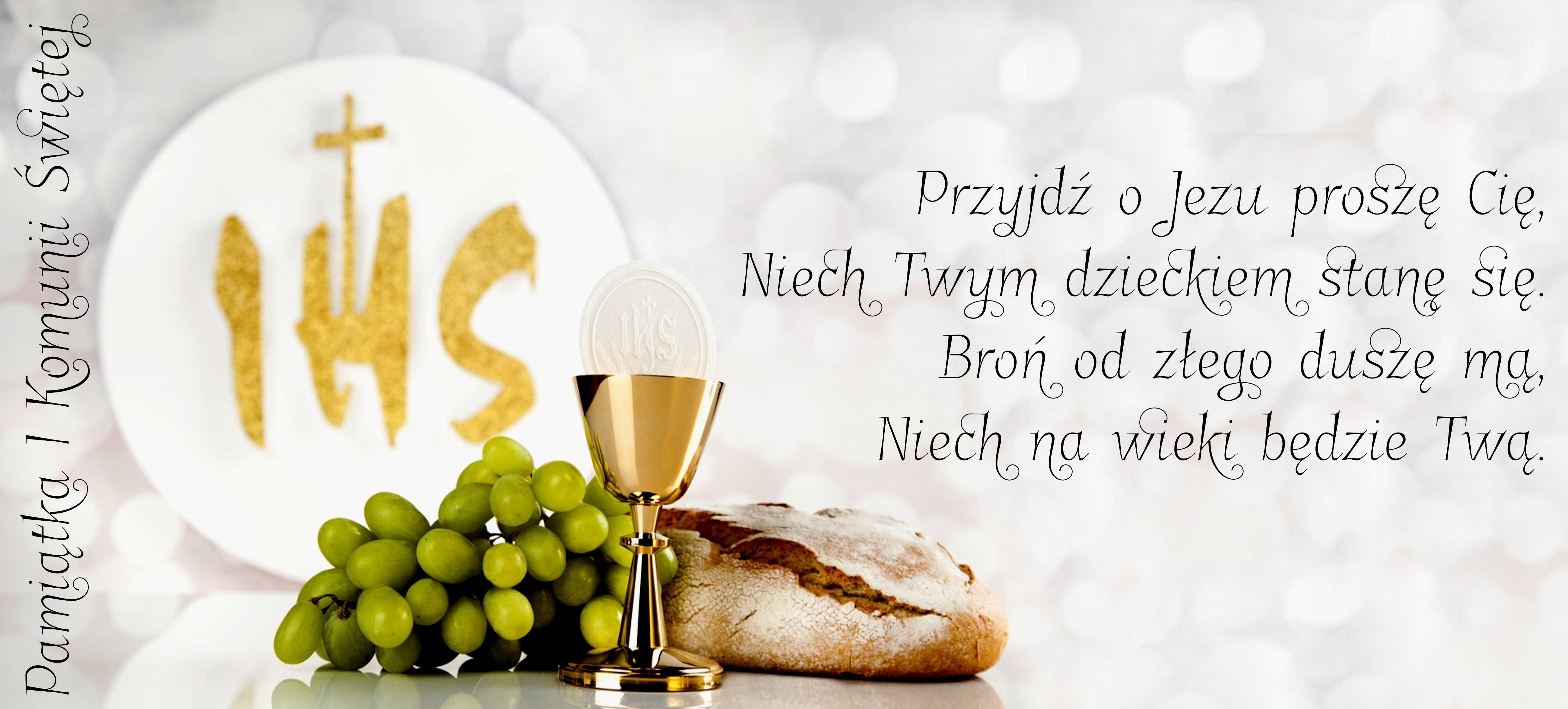 Kubek komunijny IHS z Hostią i Kielichem – pamiątka I Komunii Świętej
