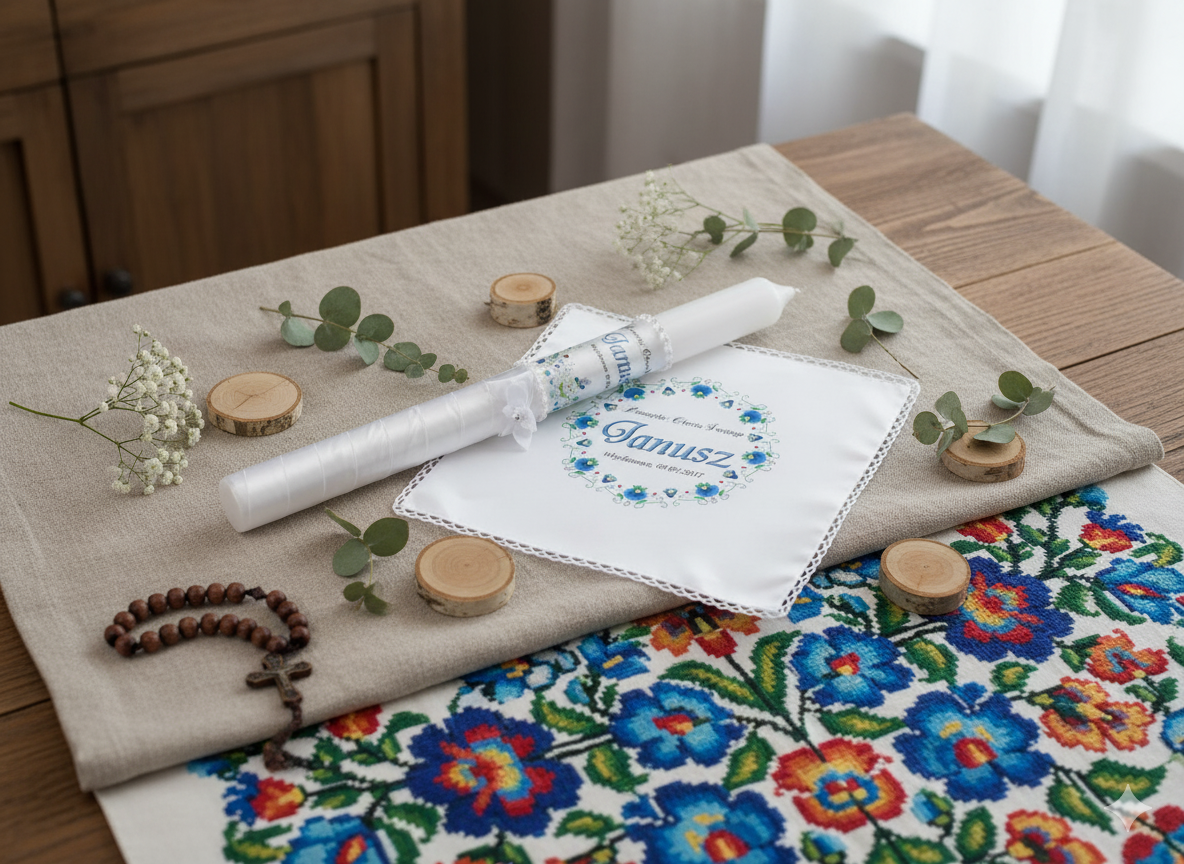 Świeca i szatka FolkStyle – kaszubski wzór – Dusza Regionu