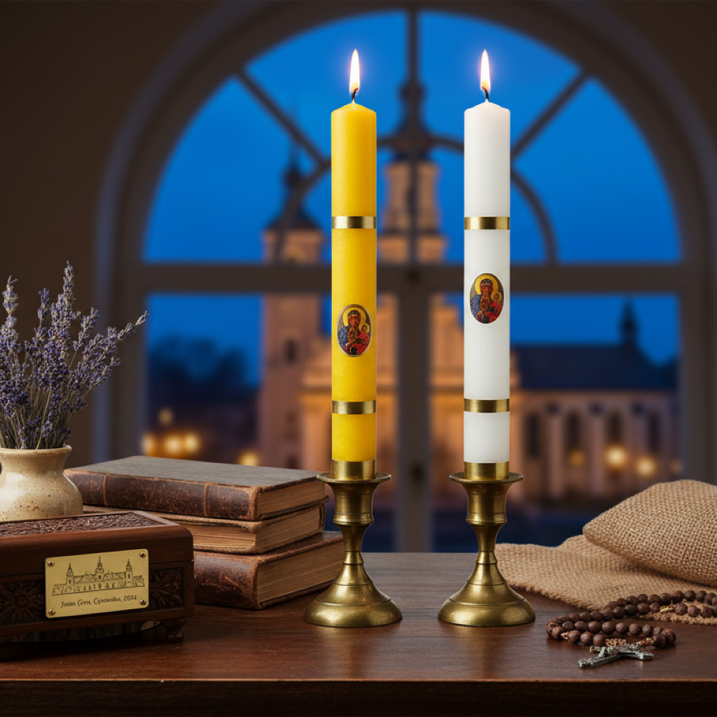 Gromnica z wizerunkiem Matki Bożej Częstochowskiej – aranżacja jasnogórska