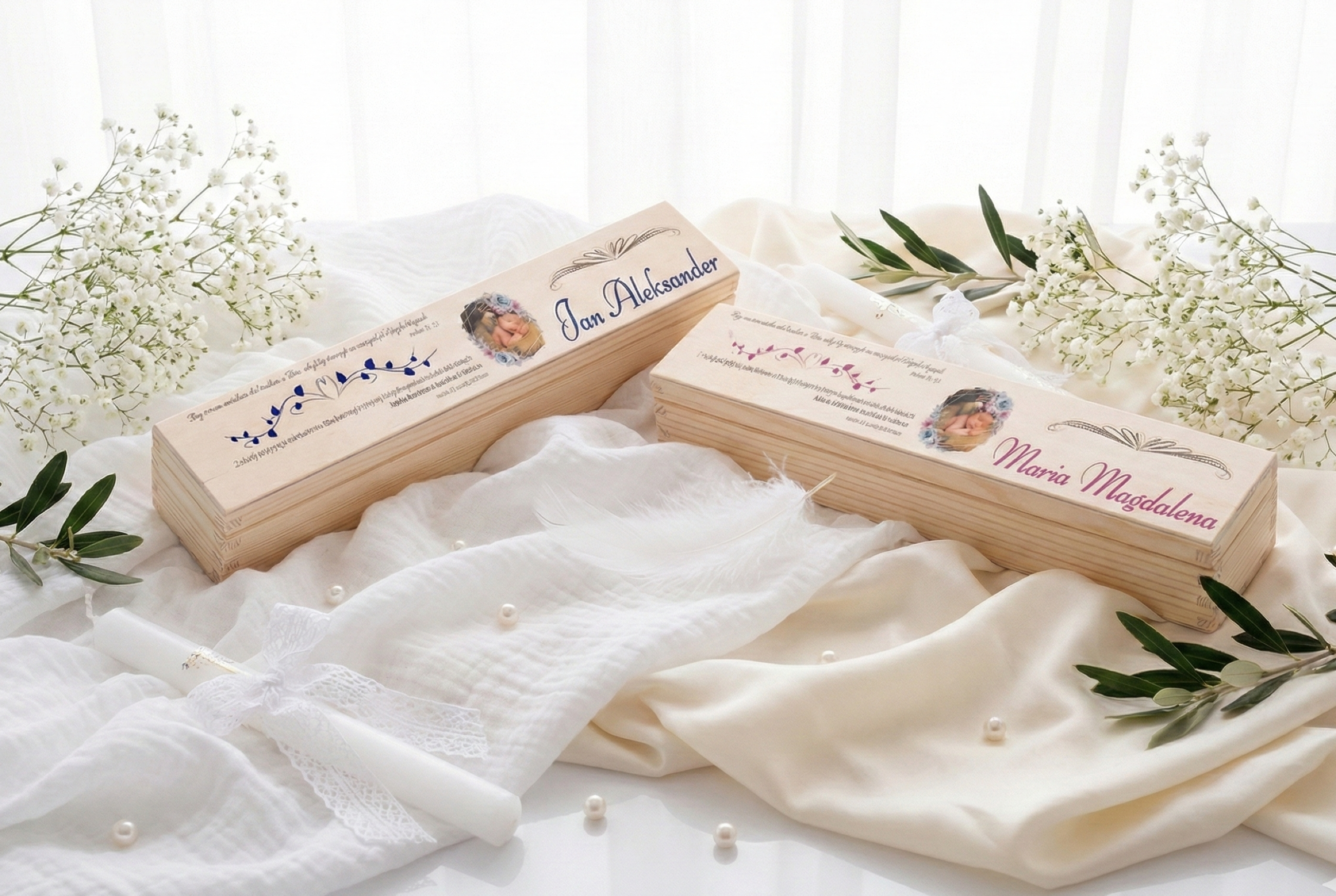 Pudełko na świecę drewniane – pamiątka Chrztu